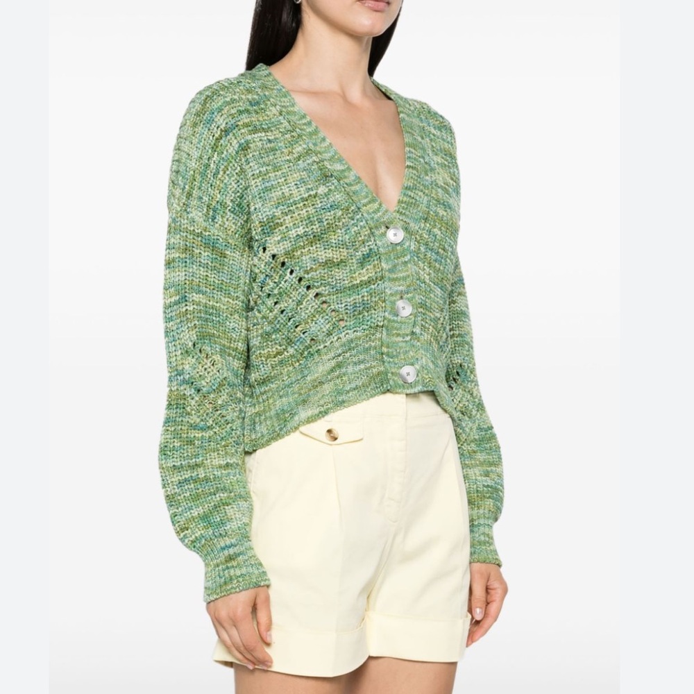 Boss Marl Knit V Neck Cardigan Size M  Women Preppy Long Sleeve Button Front